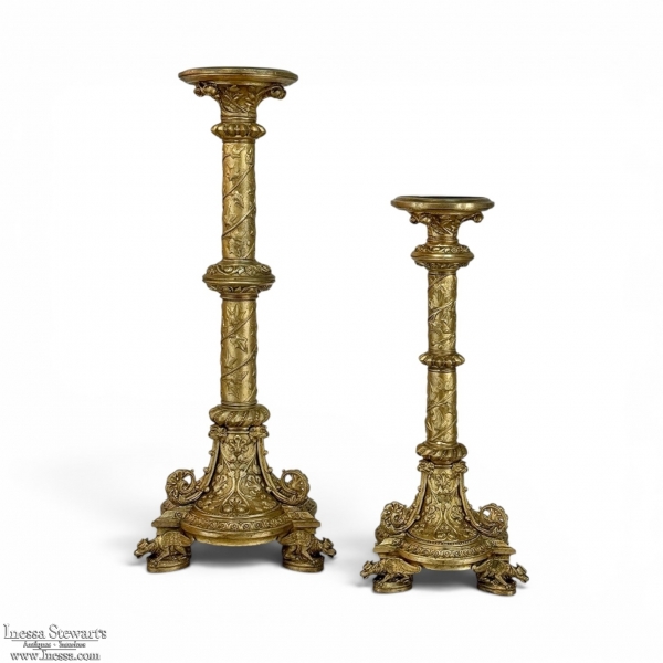 Set of Two 19th Century French Renaissance Gilt Bronze Candlesticks