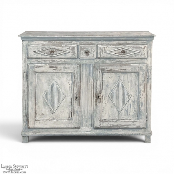 18th Century Swedish Gustavian Painted Pine Buffet with Diamond Paneling