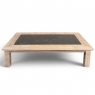 Mid-Century Belgian Brutalist Stripped Oak and Black Marble Coffee Table
