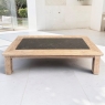 Mid-Century Belgian Brutalist Stripped Oak and Black Marble Coffee Table