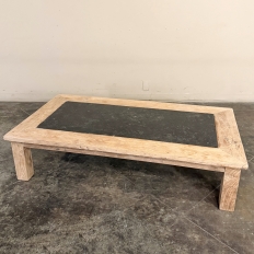 Mid-Century Belgian Brutalist Stripped Oak and Black Marble Coffee Table