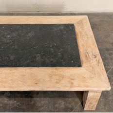 Mid-Century Belgian Brutalist Stripped Oak and Black Marble Coffee Table