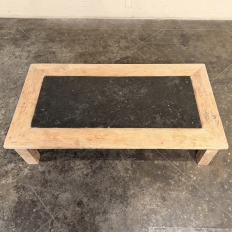 Mid-Century Belgian Brutalist Stripped Oak and Black Marble Coffee Table