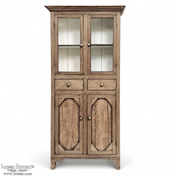 19th Century Rustic Country French Stripped Pine Vitrine