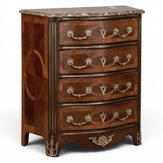 19th Century French Louis XIV Style Marquetry Marble Top Commode
