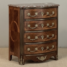 19th Century French Louis XIV Style Marquetry Marble Top Commode