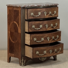 19th Century French Louis XIV Style Marquetry Marble Top Commode