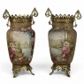 Pair of 19th Century French Gilt Bronze Mounted Hand-Painted Porcelain Vases by Royal Bonn