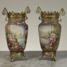 Pair of 19th Century French Gilt Bronze Mounted Hand-Painted Porcelain Vases by Royal Bonn