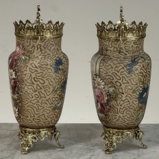 Pair of 19th Century French Gilt Bronze Mounted Hand-Painted Porcelain Vases by Royal Bonn