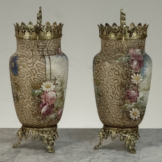 Pair of 19th Century French Gilt Bronze Mounted Hand-Painted Porcelain Vases by Royal Bonn