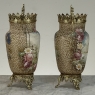 Pair of 19th Century French Gilt Bronze Mounted Hand-Painted Porcelain Vases by Royal Bonn