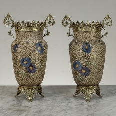 Pair of 19th Century French Gilt Bronze Mounted Hand-Painted Porcelain Vases by Royal Bonn