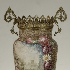 Pair of 19th Century French Gilt Bronze Mounted Hand-Painted Porcelain Vases by Royal Bonn