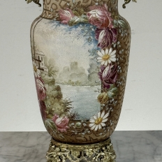 Pair of 19th Century French Gilt Bronze Mounted Hand-Painted Porcelain Vases by Royal Bonn