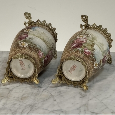 Pair of 19th Century French Gilt Bronze Mounted Hand-Painted Porcelain Vases by Royal Bonn