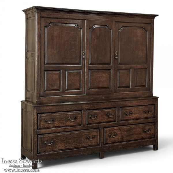 18th Century English Oak Linen Press Cabinet