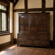 18th Century English Oak Linen Press Cabinet