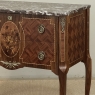Antique French Louis XVI Style Marquetry Marble Top Commode