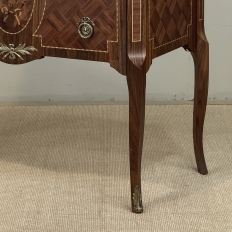 Antique French Louis XVI Style Marquetry Marble Top Commode