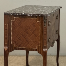 Antique French Louis XVI Style Marquetry Marble Top Commode