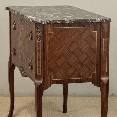 Antique French Louis XVI Style Marquetry Marble Top Commode