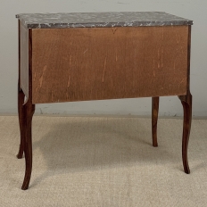 Antique French Louis XVI Style Marquetry Marble Top Commode