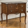 Antique French Louis XVI Style Marquetry Marble Top Commode