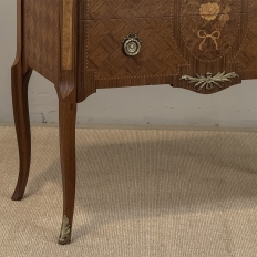 Antique French Louis XVI Style Marquetry Marble Top Commode