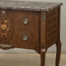 Antique French Louis XVI Style Marquetry Marble Top Commode
