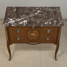 Antique French Louis XVI Style Marquetry Marble Top Commode