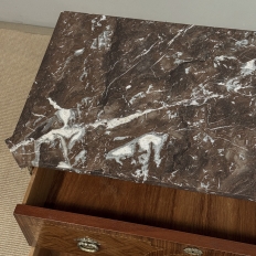 Antique French Louis XVI Style Marquetry Marble Top Commode