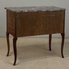 Antique French Louis XVI Style Marquetry Marble Top Commode