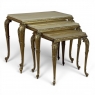 Set of Three Mid-Century French Louis XV Style Brass and Onyx Nesting Tables