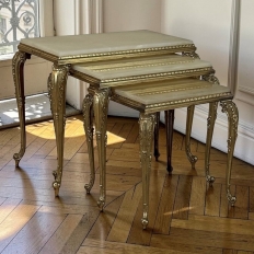 Set of Three Mid-Century French Louis XV Style Brass and Onyx Nesting Tables