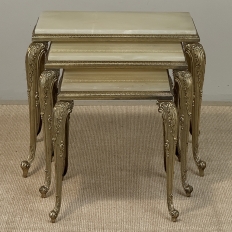 Set of Three Mid-Century French Louis XV Style Brass and Onyx Nesting Tables