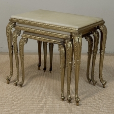 Set of Three Mid-Century French Louis XV Style Brass and Onyx Nesting Tables