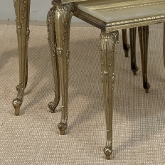 Set of Three Mid-Century French Louis XV Style Brass and Onyx Nesting Tables