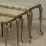 Set of Three Mid-Century French Louis XV Style Brass and Onyx Nesting Tables