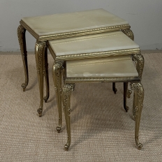 Set of Three Mid-Century French Louis XV Style Brass and Onyx Nesting Tables