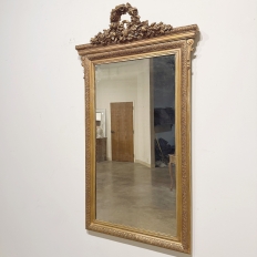 19th Century French Louis XVI Gilded Mirror with Floral Wreath Crest