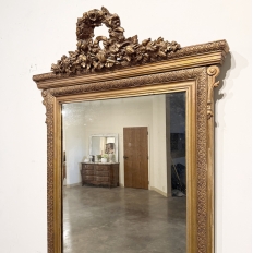 19th Century French Louis XVI Gilded Mirror with Floral Wreath Crest