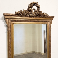 19th Century French Louis XVI Gilded Mirror with Floral Wreath Crest