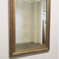 19th Century French Louis XVI Gilded Mirror with Floral Wreath Crest