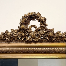 19th Century French Louis XVI Gilded Mirror with Floral Wreath Crest