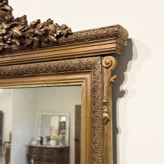 19th Century French Louis XVI Gilded Mirror with Floral Wreath Crest
