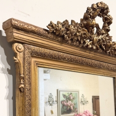19th Century French Louis XVI Gilded Mirror with Floral Wreath Crest
