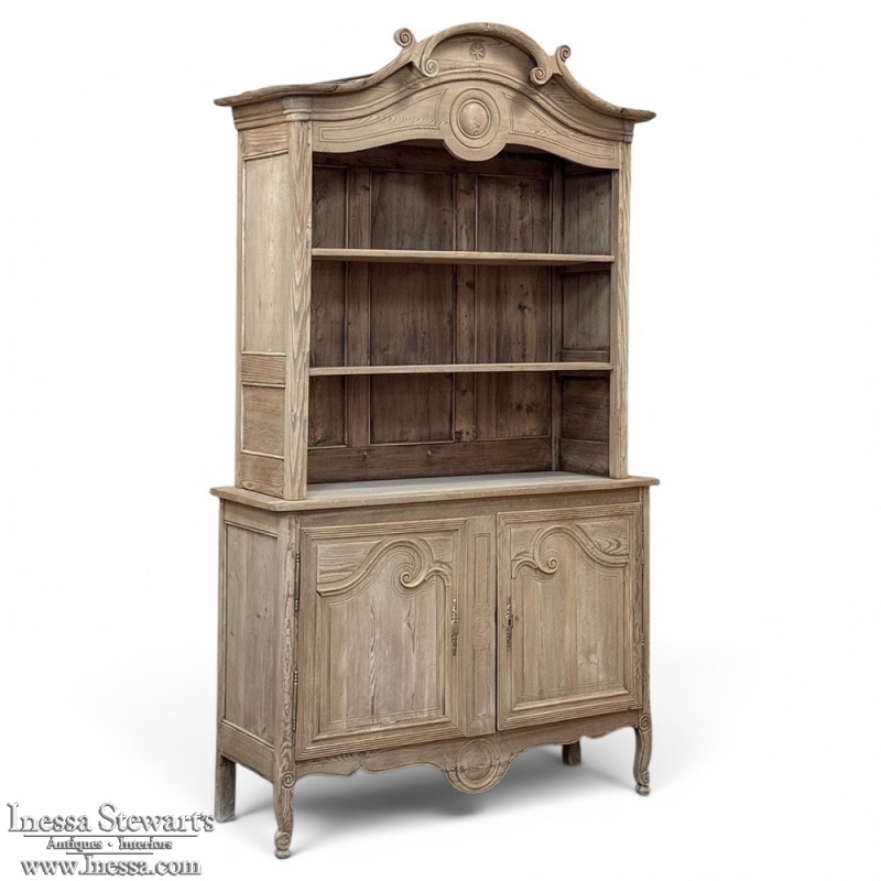 19th Century French Normandy Louis Philippe Period Stripped Pine Buffet à Deux Corps ~ Bookcase