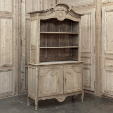 19th Century French Normandy Louis Philippe Period Stripped Pine Buffet à Deux Corps ~ Bookcase