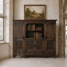 French Gothic Revival Hand-Carved Oak Cabinet Bookcase ~ Cabinet